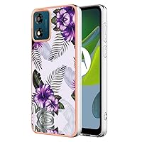 Compatible with Moto E13 Phone Case for Women, TPU IMD Personalized Purple Flower Gilded Border Slim Cases Scratch-Proof Shockproof Back Protective Cover for Motorola MotoE13 6.5