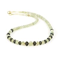 14 inch Long rondelle Shape Smooth Cut Natural Moss Aquamarine 3-8 mm Beads Necklace with 925 Sterling Silver Clasp for Women, Girls Unisex
