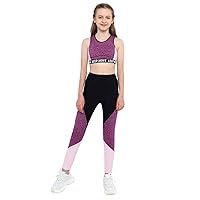 CHICTRY Kids Girls Camo 2 Pcs Activewear Straps Shoulder Crop Top with Leggings for Gym/Dance/Sports