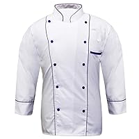 Creation PP-77 Men's White Chef Jacket/Chef Coat Several Color Piping (Size=XXS-7XL)