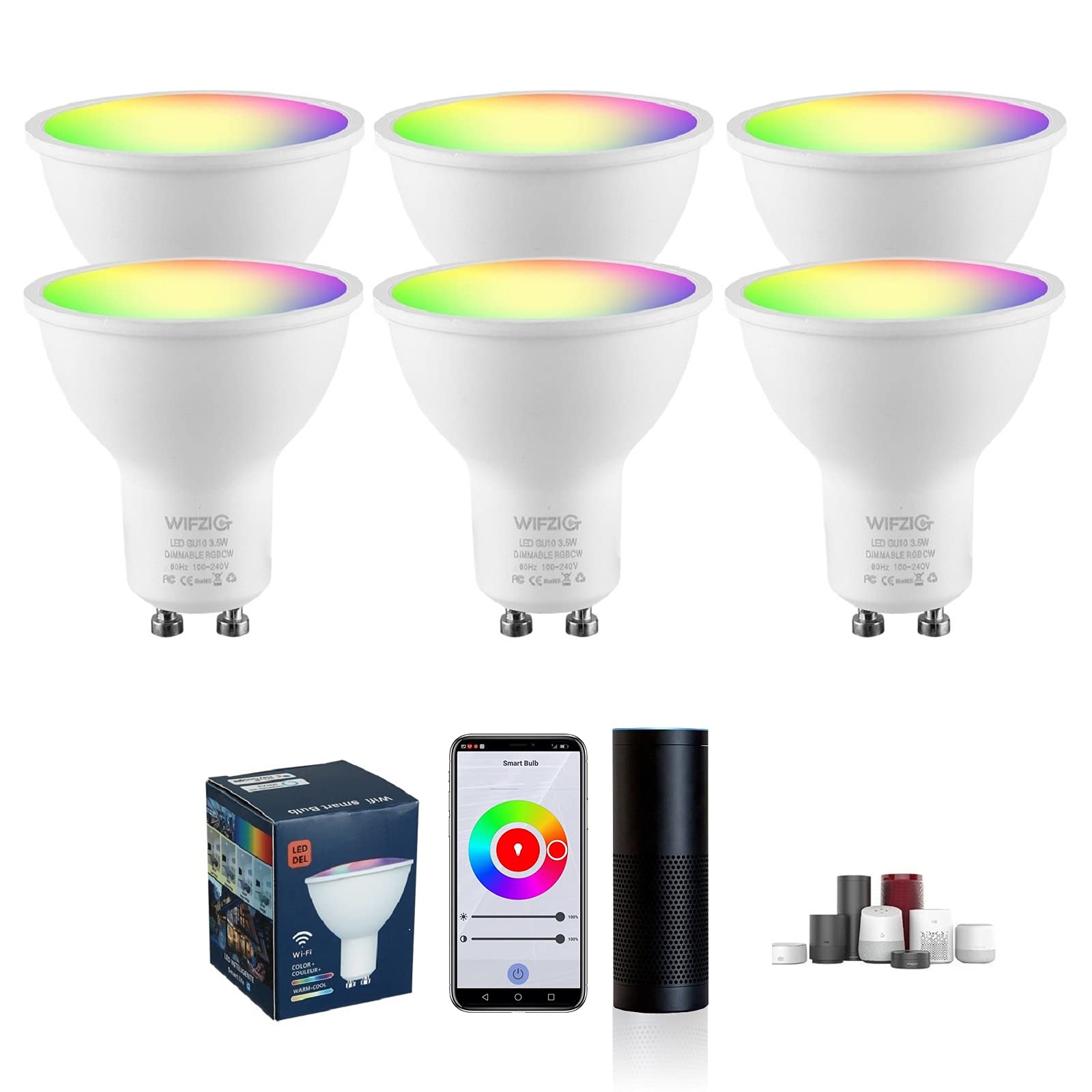 WIFZIG GU10 Smart Bulbs, RGB+CW Color Change Smart gu10 led Bulb,Works with Alexa&Google Assistant, 2700-6500K,Multicolor Track Light Bulb,Dimmable...