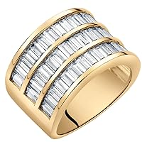 14K Yellow Gold Plated Mens Baguette Cut Simulated Diamond Ring, D-E Color VS Clarity, Sizes 10-14