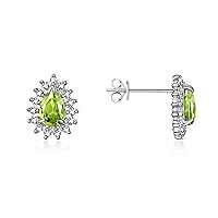 14K White Gold Halo Stud Earrings - 6X4MM Pear Shape Gemstone & Diamonds - Exquisite Birthstone Jewelry for Women & Girls