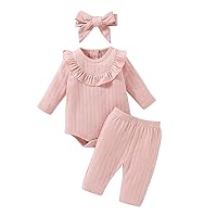 Cute Winter Clothes for Teen Girls Newborn Infant Baby Boy Girls Clothes Casual Ribbed Solid Long (Pink, 3-6 Months)