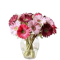 7PCS Real Touch PU Artificial Barberton Daisy Gerbera Daisy Flowers Bunch Bouquet Arrangements for Holiday Bridal Bouquet Home Party Decor Bridesmaid (Red)