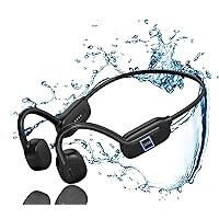 Bluetooth Swim Bone Conduction Headphones: Build-in 32GB for MP3 Mode, IPX8 Waterproof Open Ear Wireless Headphones, Hi-Fi Stereo Audio 8H Sport Earphones (Black)