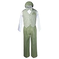 Unotux Formal Boy 5pc Green Gingham Vest Infant Toddler Suit
