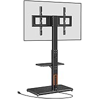 Perlegear Floor TV Stand with Power Outlet, Universal TV Stand for 32-75 inch TVs up to 110 lbs, Height Adjustable TV Stand with Swivel, Floor TV Mount Stand with Wood Base, Max VESA 600x400mm, PGFS06