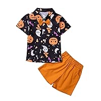 Boys Halloween Shorts Set Toddler Baby Boys Outfits Pumpkin Button Up Short Sleeve Shirt Cute Halloween Clothes