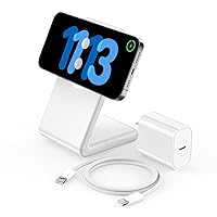 Magnetic Wireless Charger Stand Fast Charging for Apple Mag-Safe Charger Compatible with iPhone 15/14/13/12 (Include 20W Adapter, 5Ft Cable) - White