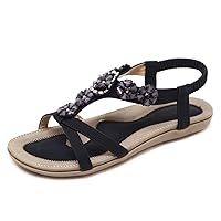 SHIBEVER Flat Sandals for Women Dressy: Summer Comfortable Ankle Strap Womens Sandal