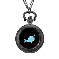 Narwhal Sea Unicorn Classic Quartz Pocket Watch with Chain Arabic Numerals Scale Watch