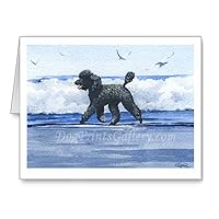 Black Poodle at the Beach - Set of 10 Note Cards With Envelopes