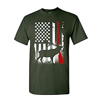 Deer Antlers Gun Hunting American Flag Patriotic DT Adult T-Shirt Tee