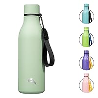 Insulated Water Bottle with Strap,18oz Double Wall Stainless Steel Vacuum Bottles Metal Water Flask,Macaron Green