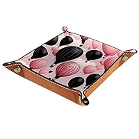 Love Art Pink Balloon Thick PU Leather Valet Catchall Organizer, Folding Rolling Jewelry Box with Storage Compartments, Black