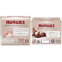 Bundle of Huggies Size Newborn Diapers, Skin Essentials Baby Diapers, Size Newborn (6-9 lbs), 168 Count + Huggies Skin Essentials Baby Wipes, 99% Water, 10 Flip Top Packs (560 Wipes Total)