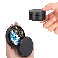 Portable Pill Case & 2 Compartment Pill Box - Waterproof Metal Pill Organizer for Pocket Purse, Aluminium Alloy Round Daily Medicine Container for Vitamin, Medicine, Supplement, Fish Oil