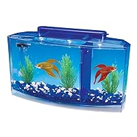 PENN-PLAX Deluxe Triple Betta Bow Tank Kit – Safely Divided Compartments – White and Blue LED Display Lights – Includes Under Gravel Filter & Plastic Plants – 0.7 Gallon in Blue