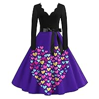 Women's Valentine's Day Dresses Print Flare Dress Long Sleeve Dress Party Date Night Valentine Dress, S-2XL