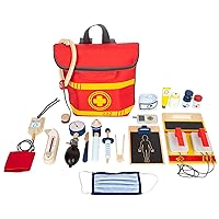 Small Foot- Wooden Emergency Doctor’s Kit Backpack- 17 Piece First Aid Playset Includes Stethoscope, Blood Pressure Gauge, Radio, Clipboard,and Vial for Kids- Role Play for Boys and Girls Ages 3+