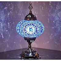 DEMMEX Battery Operated Mosaic Table Lamp with Big Size Globe and Built-in LED Bulb, Turkish Moroccan Colorful Mosaics Exotic Table Desk Bedside Night Lamp Light Lampshade, Handmade (Blue Space)