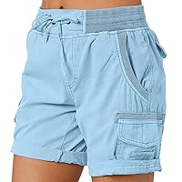 Cargo Shorts Women Summer Casual Outdoor Hiking Shorts High Waist Drawstring Shorts Trendy Bermuda Shorts with Pockets