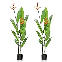 Artificial Bird of Paradise 5 Feet 2Pack Artificial Tree with 2 Flowers and 10 Trunks(Set of 2)