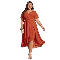 Ever-Pretty Women's V Neck Pleated Plus Size Ruffle Sleeves High Low Semi Formal Dresses 02084-DAPH