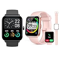 2 Packs Smart Watch for Women with Alexa, Bluetooth Call & Receive Text, 1.8Inches Smartwatch (IDW19 Black and ID208 Pink)
