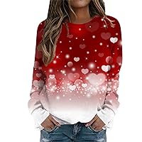 Valentine's Day Sweatshirt Women Heart Sweater for Women Plus Size Long Sleeve Crewneck Cute Valentines Pullover Tops