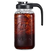 AOZITA Glass Pitcher with Lid - 2 Quart Mason Jar Pitcher with Filter Lid, Wide Mouth Jar Leak-proof Water Jug, Heavy Duty Container for Water, Juice, Milk, Tea, Iced Coffee, and Drinks