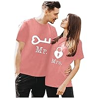 His and Her Valentines Day Shirts Heart Printing Mock Neck Short-Sleeve Blouses Holiday Couple Matching Shirt