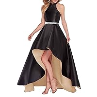Women's Halter Beaded High Low Prom Dress With Pockets 12 Beaded-bla&cham