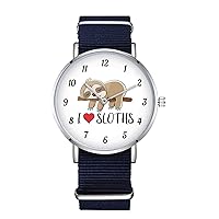 I Love Sloths Design Nylon Watch for Men and Women, Lazy Art Theme Unisex Wristwatch, Sloth Lover Gift Idea