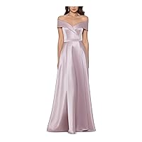 Xscape Womens Pink Slitted Satin Off Shoulder Full-Length Evening Dress 8