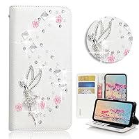 STENES Bling Wallet Phone Case Compatible with Samsung Galaxy S23 FE 5G - Stylish - 3D Handmade Girls Fairy Floral Design Leather Cover with Neck Strap Lanyard & Screen Protector - White