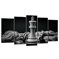 KREATIVE ARTS - Blak and White King and Knight of Chess Setup on Canvas Wall Art Paintings 5 Pieces Pictures Prints Poster Art Artworks for For Living Room Wall Decor (Medium Size 40x24inch)