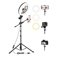 LUXSURE Selfie Ring Light with Stand and Phone Holder, Ring Light Tripod for iPhone, Overhead Phone Mount 10.5