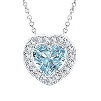 Valentine's Special Halo Heart Pendant Gemstones .925 Sterling Silver Necklace for Her