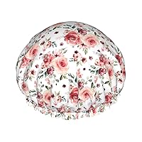 Blossoming Rose Flowers Print Waterproof Shower Cap, Double Layer Waterproof Shower Cap, Reusable Shower Cap