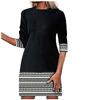 Women's Tank Dress O-Neck Long Sleeve Color Block Ethnic Style Comfy Casual Dress Bodycon Dress