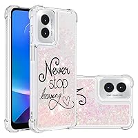 Moto G Play 2024 4G Case Bling Glitter Case Soft TPU Floating Clear Liquid Hearts Quicksand Shiny Flowing Shockproof Cover for Motorola Moto G Play 2024 4G YB-LS Never Stop