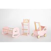 2 in 1 Pink Wooden pram Walker, high Chair, Rocking Cradle fit 18 inch American Girl Doll, Manhattan Toy Baby Stella, Madame Alexander Doll
