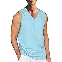 Mens Summer Beach Tank Tops Classic Solid Color T Shirt V Neck Cotton Sleeveless Shirt Vest Short Sleeve