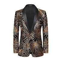 Gold Fireworks Sequin Glitter Suit Jacket Men, One Button Shawl Collar Slim Fit for Party,Prom,Stage,Wedding