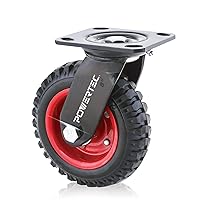 POWERTEC 8 Inch Caster Wheels, Heavy Duty Swivel Plate Casters with Rubber Knobby Tread for Workbench, Dolly, Cart, Trolley, Wagon and Chicken Coop, Large Rubber Castor Wheels, 1PK (17051)