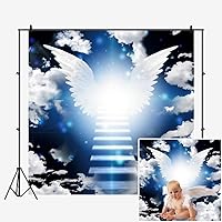 5x5ft Heaven Angel Wing Backdrop dor Baby Shower Photography Background Stairway to Heaven Dark Blue White Cloud Sky Lord Prayer Church Party Wallpaper Child Newborn Photo Studio Props