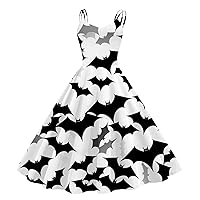 XJYIOEWT Women's Easter Dresses,Women Easter Print Sleeveless 1950s Evening Party Prom Dress Concert Dresses for Women