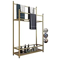 Freestanding Towel Rack with Bottom Storage Shelf Metal Towel Bar Stand for Bathroom Heavy Duty Sturdy and Rust Resistant/Gold/75 X 20 X 110Cm